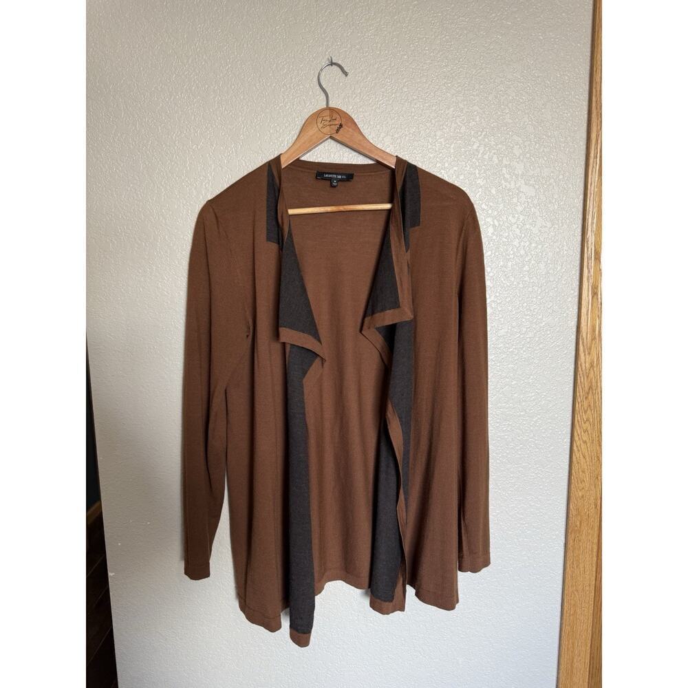 Lafayette 148 Women’s Wool Open Draped Cardigan Sweater Medium Brown Gray